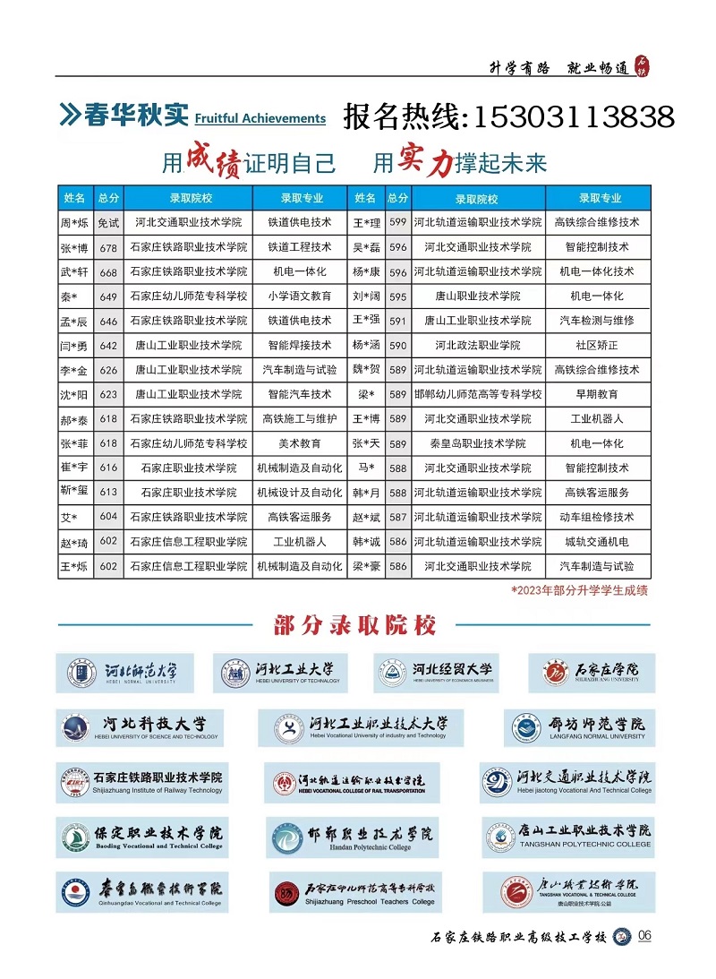 石家莊鐵路職業(yè)高級技工學校升學安排